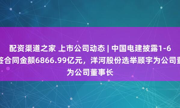 配资渠道之家 上市公司动态 | 中国电建披露1-6月新签合同金额6866.99亿元，洋河股份选举顾宇为公司董事长